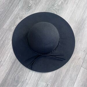 Women's Black Wide Brim Floppy Wool Hat Bow Boho Chic Fall Winter